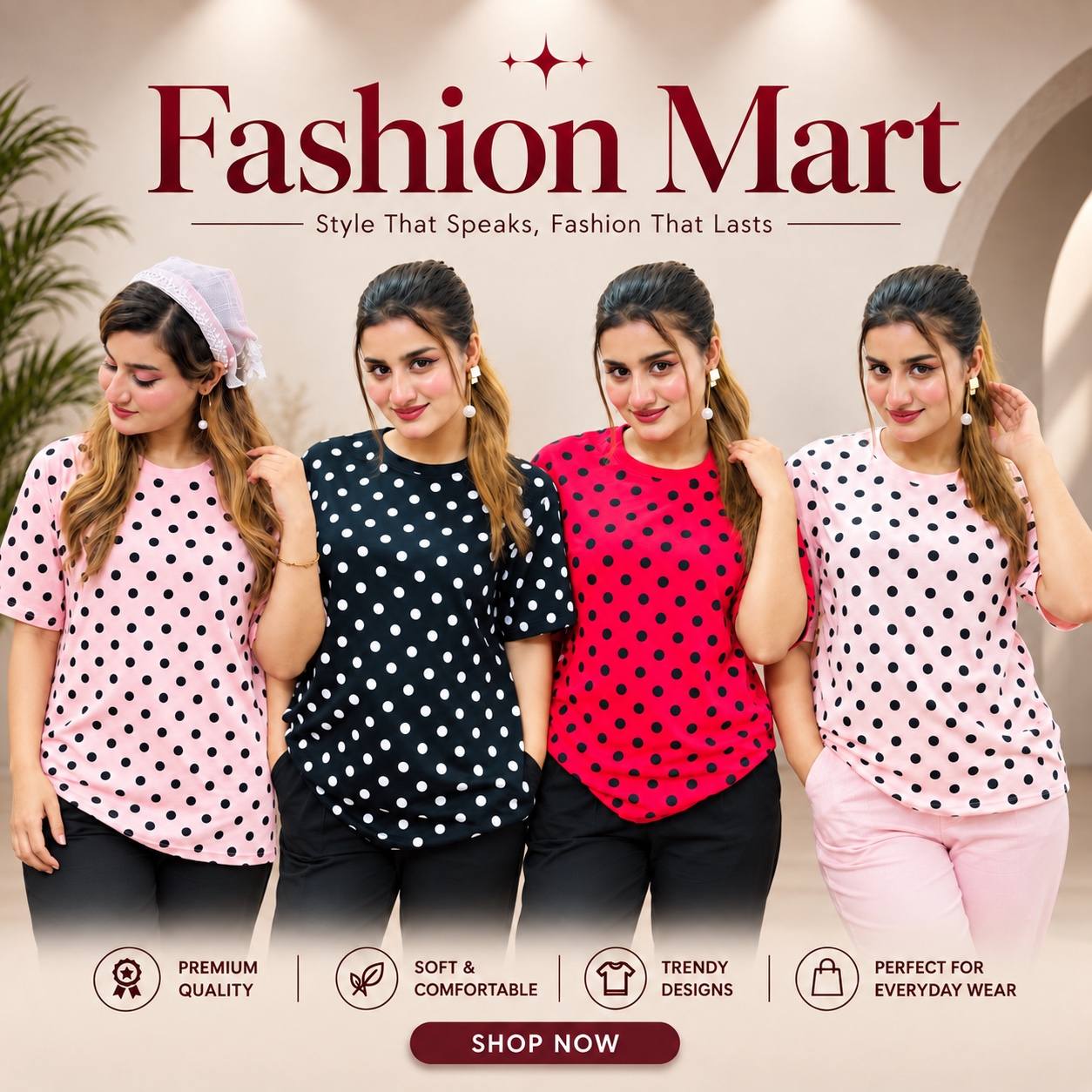 Dot Print T-shirt Combo 4 Pis 999 Tk