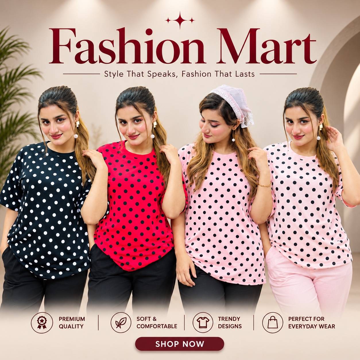 Dot Print T-shirt Combo 4 Pis 999 Tk thumbnail 5