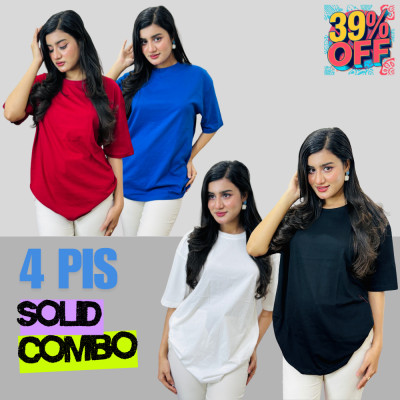 ৪ পিস টি-শার্ট কম্বো ৯৯৯ টাকা (Solid -Royel Blue /  Black /  Merun / White)